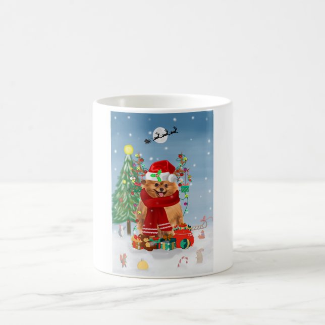Mug Chien de Poméranie avec cadeaux de Noël (Centre)