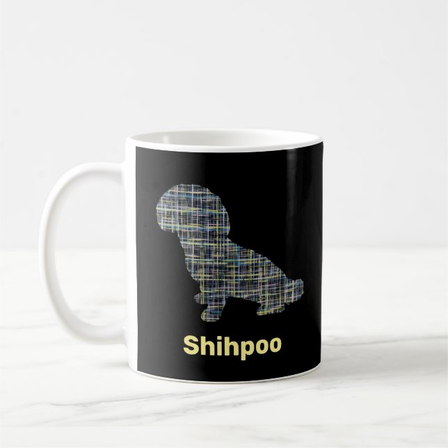 Mug Chien de Shihpod Silhouette Lignes de Grille Jaune (Gauche)
