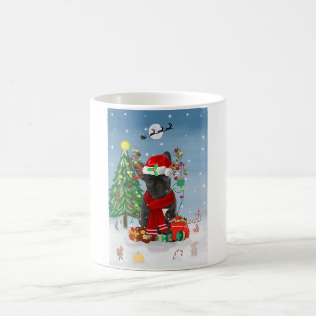 Mug Chien de taureau français en neige avec cadeaux de (Centre)