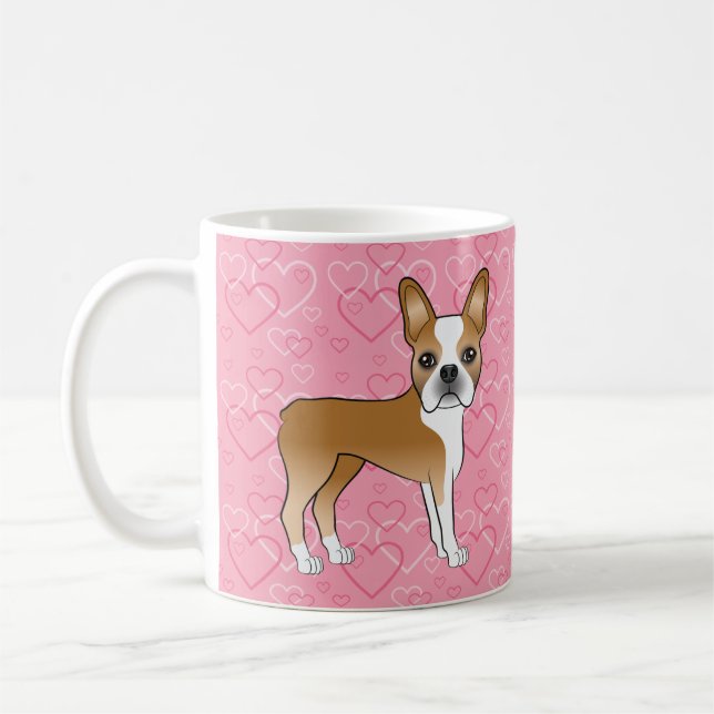 Mug Chien De Terrier De Boston Faun Et Blanc Sur Coeur (Gauche)