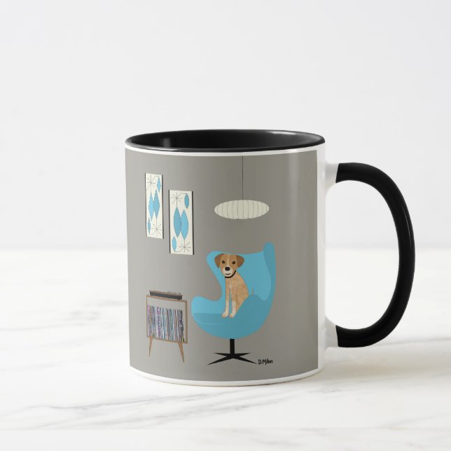 Mug Chien du milieu du siècle en chaise d'oeuf bleu (Droite)