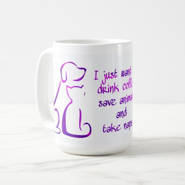 Mug Chien et Chat - Boire du café, Sauver les animaux, (Devant gauche)