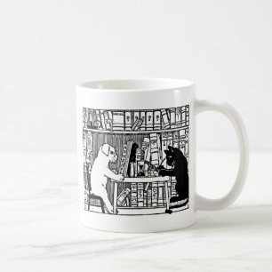 Mug Chien et chat dans la bibliothèque