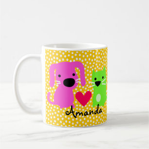 Mug Chien et chat et coeur mignons