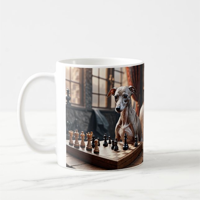 Mug Chien gris italien jouant aux échecs (Gauche)