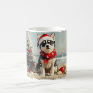 Mug Chien Husky Sibérien Noël Plage Vintage