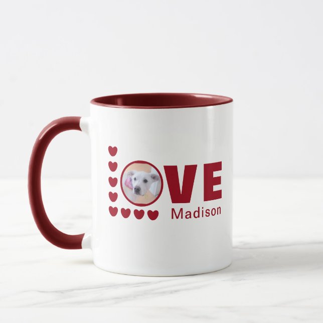 Mug Chien mignon amour Coeurs Valentines Jour Rouge (Gauche)