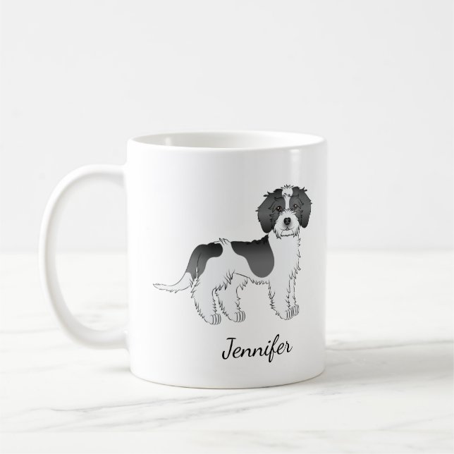 Mug Chien Mini Goldendoodle Parti-couleur Noir & Nom (Gauche)