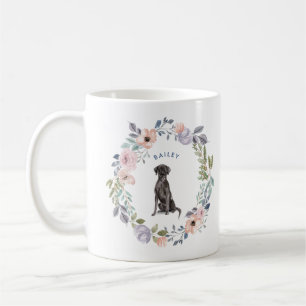 Mug Chien   noir floral de laboratoire de jolie