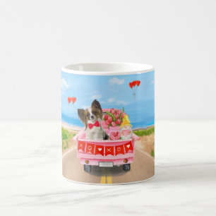 Mug Chien Papillon Camion de la Saint-Valentin Cœurs