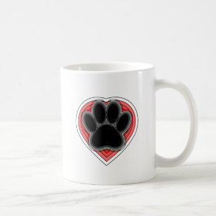 Mug Chien Paw Dans Le Coeur Rouge Avec Les Outlines