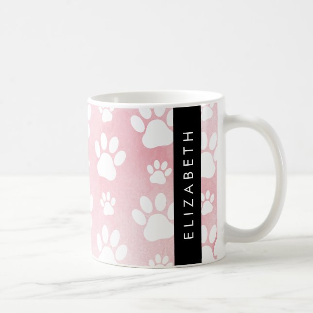 Mug Chien Paws, White Paws, Aquarelles roses, Votre No (Droite)