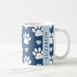 Mug Chien Paws, White Paws, Blue Hearts, Votre Nom