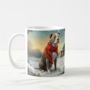 Mug Chien Pitbull dans la neige de Noël