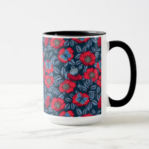 Mug Chien rose et papillons en bleu et rouge