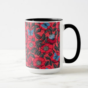 Mug Chien rose et papillons en rouge et bleu