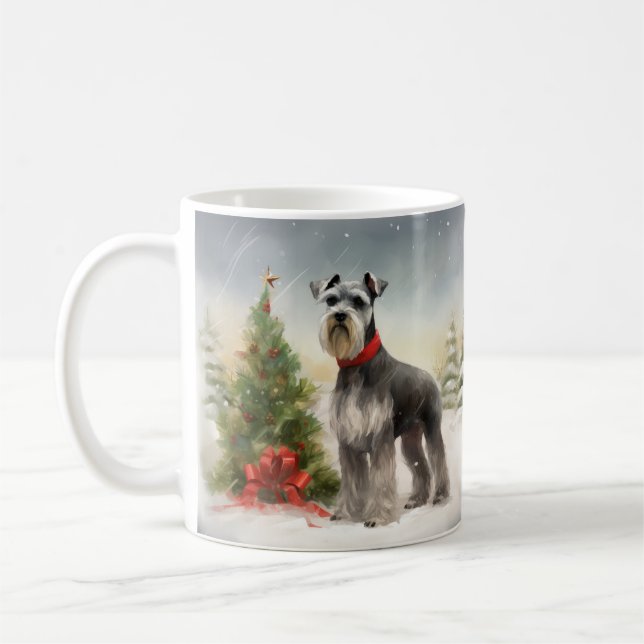Mug Chien Schnauzer dans la neige de Noël (Gauche)