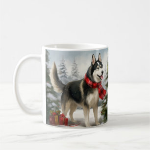 Mug Chien sibérien Husky à Noël de neige