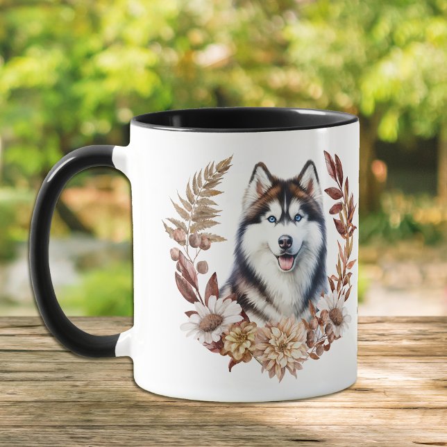 Mug Chien sibérien Husky Automne Wreath (Créateur téléchargé)
