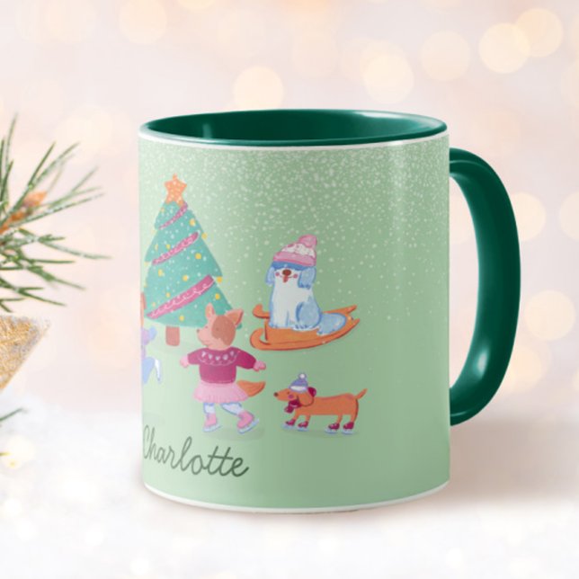 Mug Chiens de fête Pistache de patinage sur glace Noël (Créateur téléchargé)
