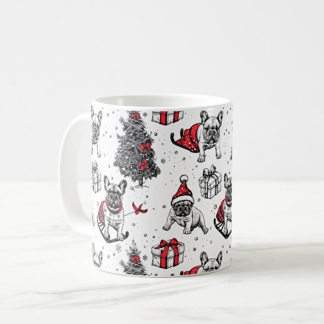 Mug Chiens de Noël dans un livre d'art style croquis (Devant gauche)