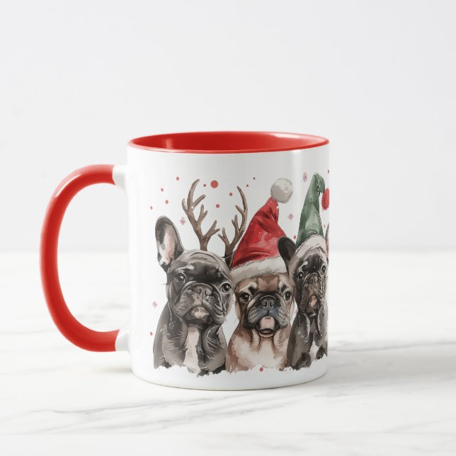 Mug Chiens de rennes de taureau français de Noël (Gauche)