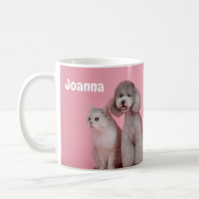 Mug Chiens et chats roses Nom modifiable Personnalisé  (Gauche)