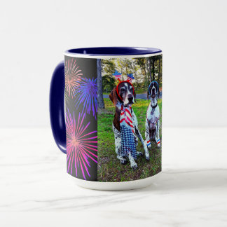 Mug Chiens patriotiques et feux d'artifice Fête Combo