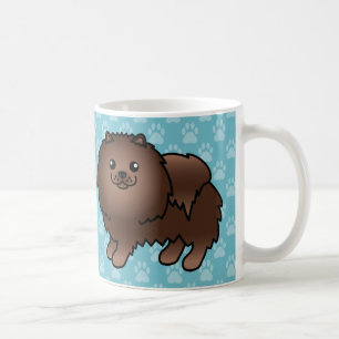 Mug Chiens Pomeranian Manteau Brun Sur Bleu