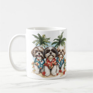 Mug Chiens Shih Tzu portant des chemises hawaïennes