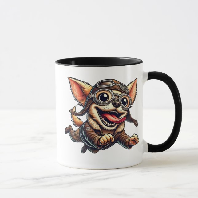 Mug Chihuahua aviateur, lunettes et veste de pilote. (Droite)
