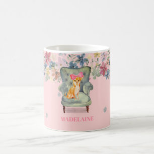 Mug Chihuahua Chien Floral Rose Silver Personnel