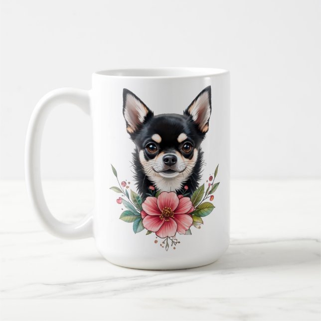 Mug Chihuahua chiot chien avec joli chien de fleurs ma (Gauche)