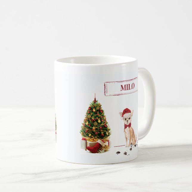 Mug Chihuahua Funny Chien de Noël avec arbre (Devant droit)