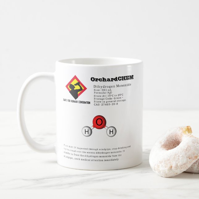 Mug Chimie amusante Dihydrogène Monoxyde (H2O) (Avec donut)