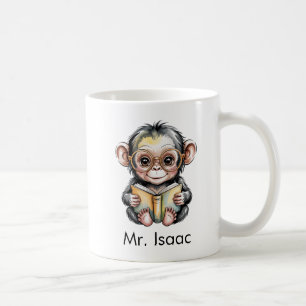 Mug Chimpanzé Mignon Lisant un Livre Personnalisé