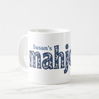 Mug Chinoiserie Florale Bleue Mahjong Personnalisé