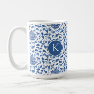 Mug Chinoiserie Monogramme Blanc Bleu Initiale