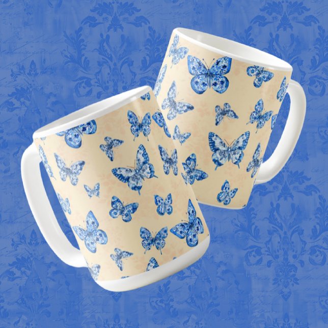 Mug Chinoiserie Rétro Papillons bleus Blush Ivor (Créateur téléchargé)