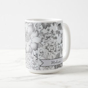 Mug Chinoiserie Vintage grise Floral Personnalisé