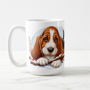 Mug Chiot Basset Hound dans une scène hivernale enneig