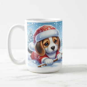 Mug Chiot Beagle Adorable en Tenue de Noël