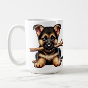 Mug Chiot berger allemand tenant un bâton dans sa bouc