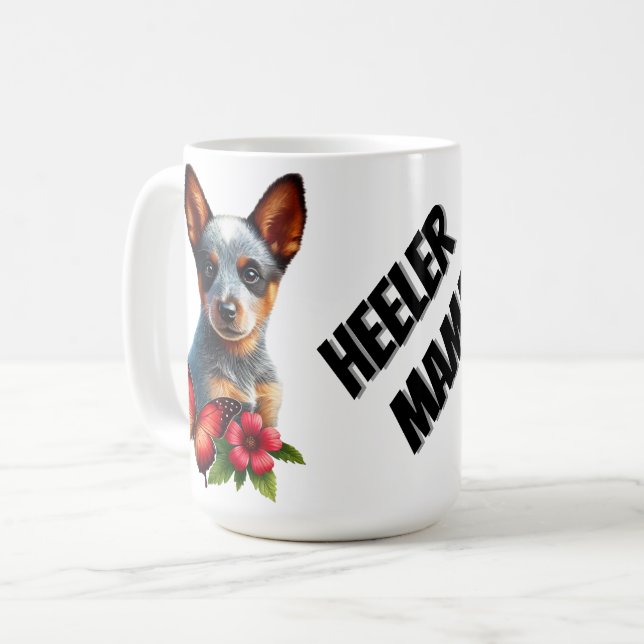 Mug Chiot de Heeler mignon avec Papillon et Fleur (Devant gauche)