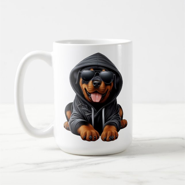 Mug Chiot Rottweiler en Sweatshirt à capuchon (Gauche)