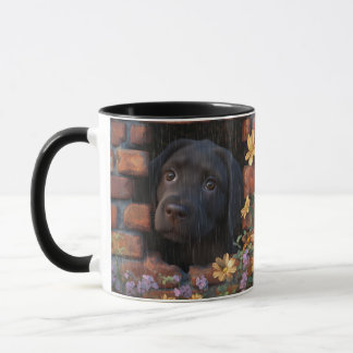 Mug Chiot triste en pluie et conception de mur de briq
