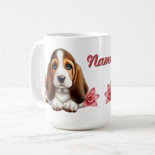 Mug Chiots Basset Hound Personnalisés Avec Fleurs