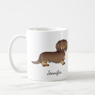 Mug Chocolat & Tan Long Cheveux Dachshund Chien & Nom