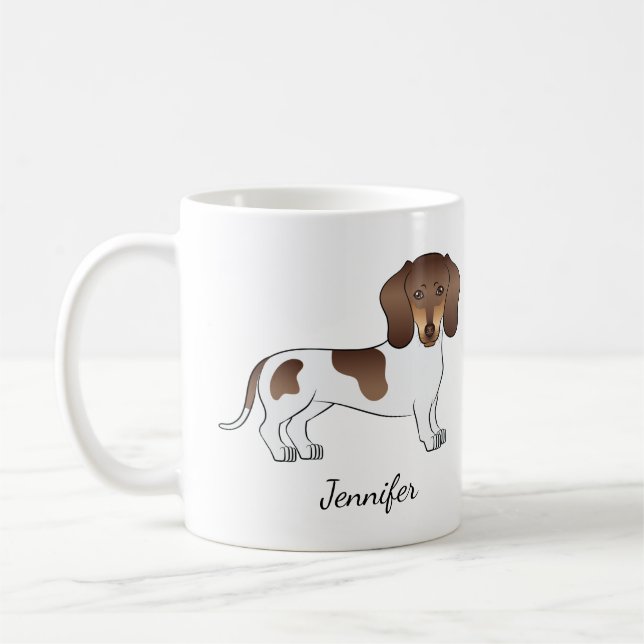 Mug Chocolat & Tan Pied Cheveux Courte Dachshund & Nom (Gauche)