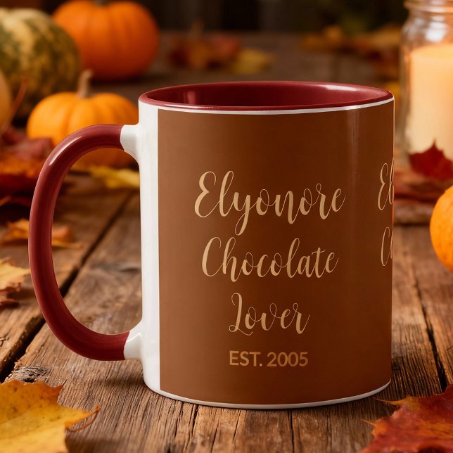 Mug Chocolate Lover Cream Script Personalized Name Est (Créateur téléchargé)